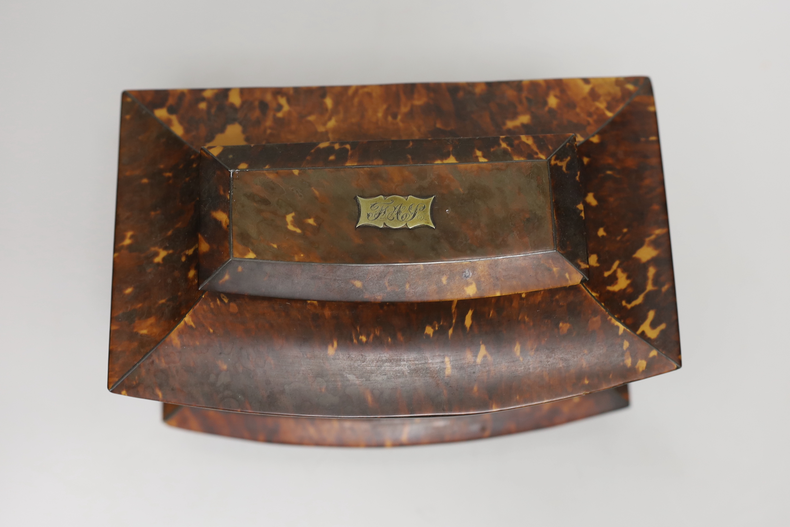 A late 19th century tortoiseshell tea caddy, 22.5cm wide